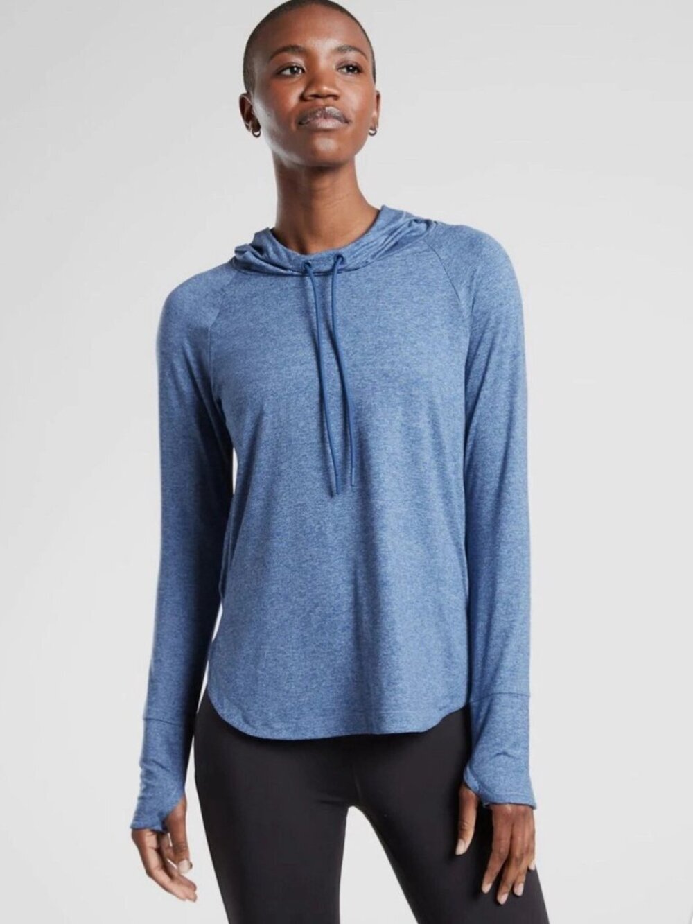 Athleta Uptempo Hoodie Sweatshirt Lightweight Thumbholes Heather Blue Size Small